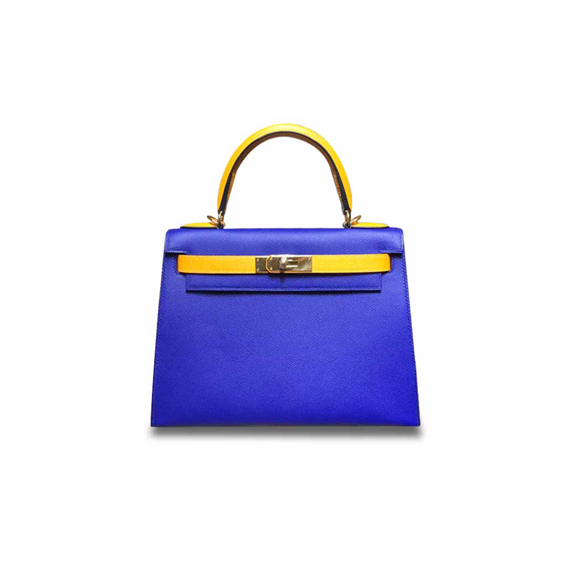 HERMÈS MASTER KELLY 28 EPSOM VERROU SOLAR YELLOW WITH ELECTRIC BLUE GOLD BUCKLE (28*22*10cm)